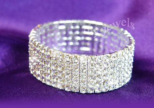 6 Row Bridal Wedding Crystal Rhinestone Bangle Bracelet XB906-0