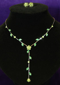 Bridesmaid Green Flower Rhinestone Necklace Earrings Set XS1008-0