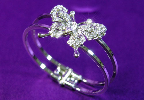 Butterfly Clear Austrian Crystal Cuff Bangle Bracelet XB018-0