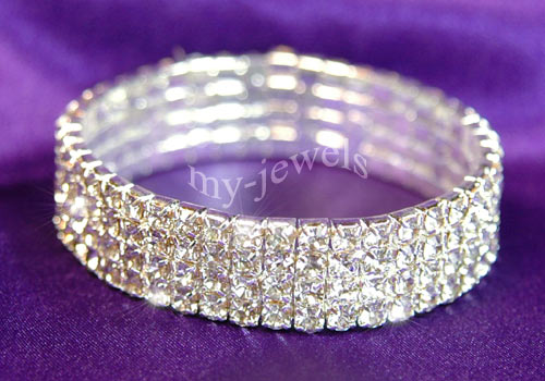 4 Row Bridal Wedding Crystal Rhinestone Bangle Bracelet XB904-0