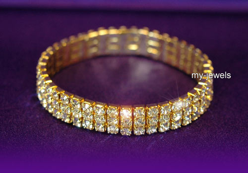 3 Row Bridal Rhinestone Gold Bangle Bracelet XB903G-0