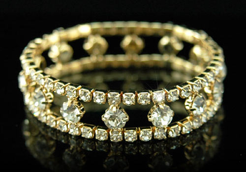 Bridal Fashion Clear Rhinestone Gold Plated Bracelet XB014-0