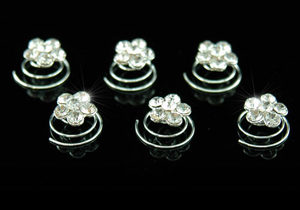 6 X Bridal Wedding Flower Crystal Hair Twists XP1043-0