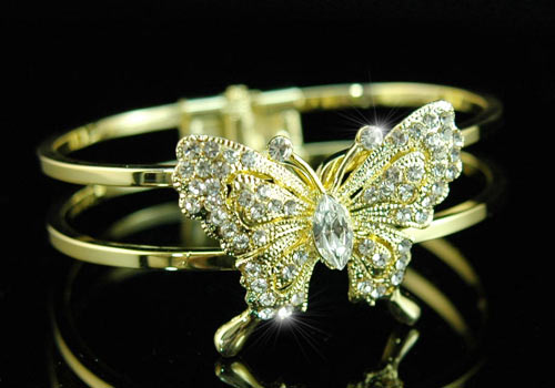 Butterfly Clear Crystal Gold Plated Cuff Bangle Bracelet XB016-0