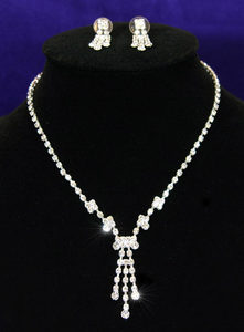 Clear Crystal Rhinestone Necklace Earrings Set XS1046-0
