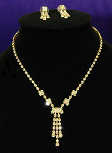 Clear Crystal Rhinestone Gold Necklace Earrings Set XS1047-0