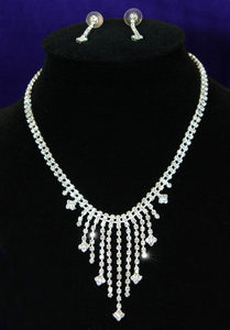 Clear Crystal Rhinestone Necklace Earrings Set XS1048-0