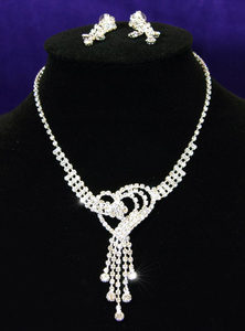 Heart Crystal Rhinestone Necklace Earrings Set XS1050-0