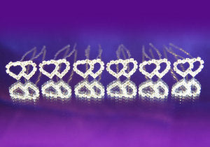 6 X Bridal Wedding Double Hearts Rhinestone Hair Pins XP1055-0