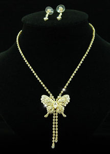 Butterfly Crystal Gold Plated Necklace Earrings Set XS1064-0