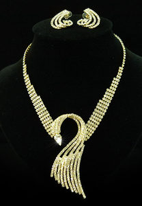 Clear Crystal Gold Plated Necklace Earrings Set XS1072-0