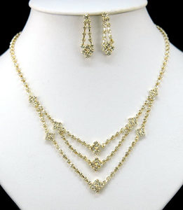 Clear Crystal Gold Plated Necklace Earrings Set XS1073-0
