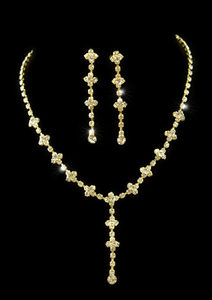 Clear Crystal Gold Plated Necklace Earrings Set XS1074-0