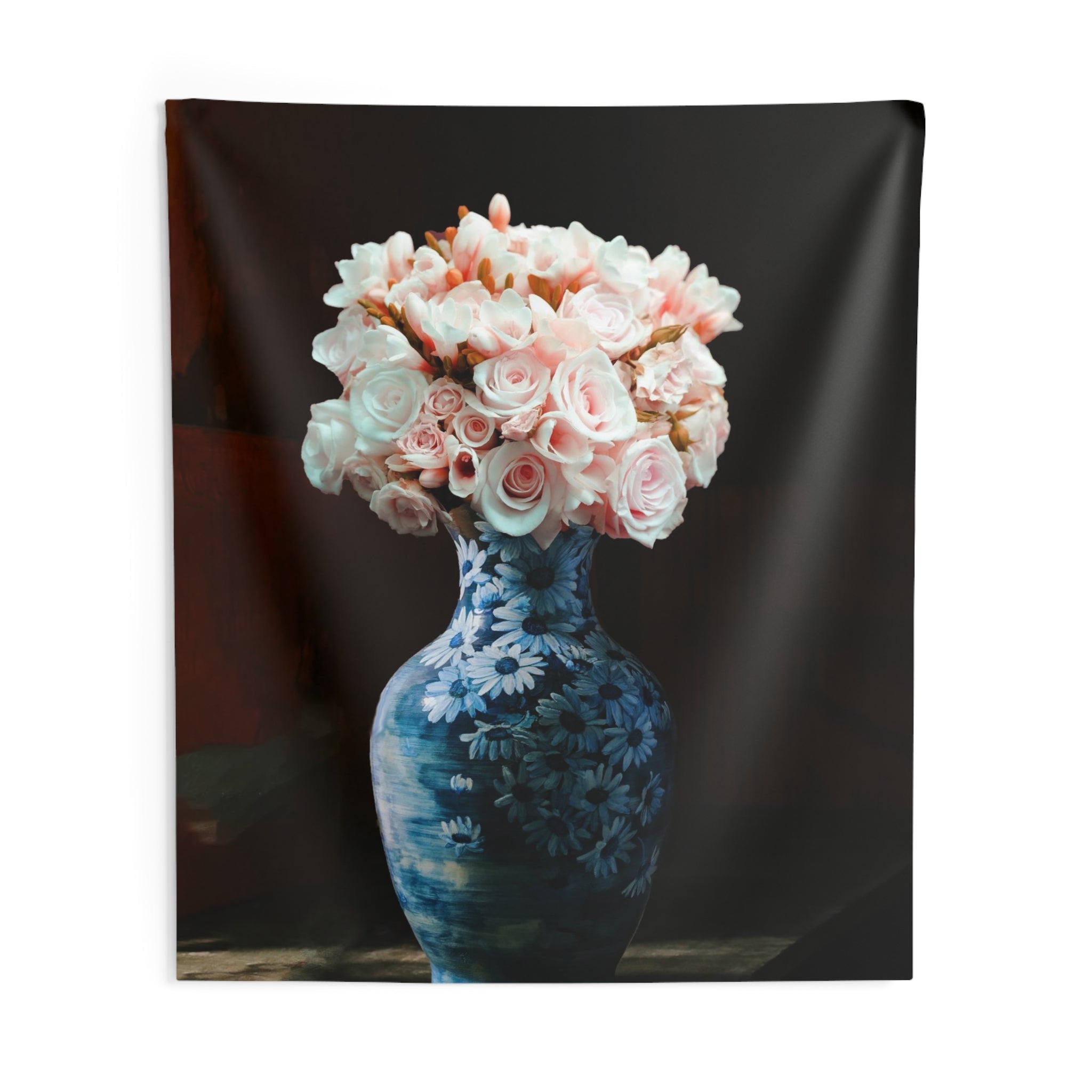Blue Pot Roses Tapestry-3