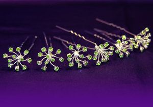 6 X Bridal Wedding Flower Green Crystal Hair Pins XP1088-0