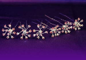 6 X Bridal Wedding Flower Pink Crystal Hair Pins XP1089-0