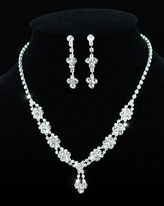 Bridal Crystal Rhinestone Necklace Earrings Set XS1090-0