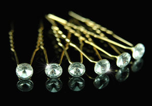 6 X Bridal Clear Crystal Gold Plated Hair Pins XP1099-0