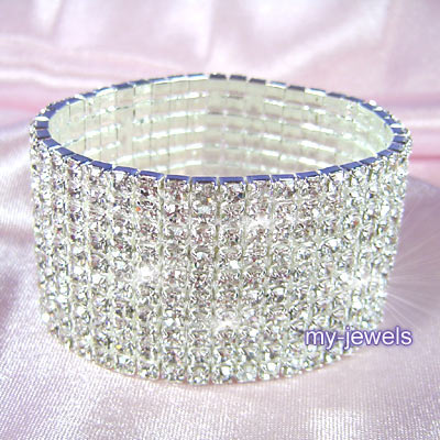 10 Row Stretch Rhinestone Upper Arm Bracelet Armlet 8" - 10"  XA015-0