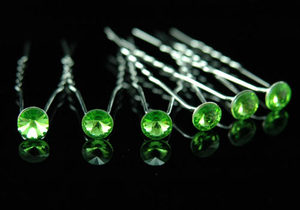6 pcs X Bridal Green Crystal Hair Pins XP1100-0