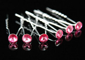 6 Bridal Pink Crystal Hair Pins XP1101-0