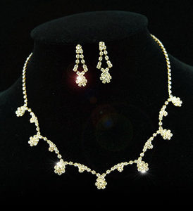 Bridal Rhinestone Gold Plate Necklace Earrings Set XS1109-0
