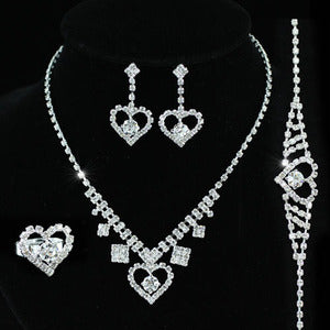 Crystal Heart Necklace Bracelet Ring Earrings Set XS1124-0