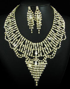 Drag Queen Crystal Gold Plated Necklace Earrings Set XS1131-0
