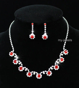 Bridal Red Crystal Rhinestone Necklace Earrings Set XS1139-0