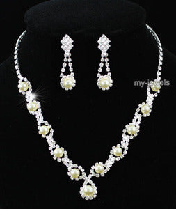 Bridal Wedding Ivory Cream Pearl Necklace Earrings Set XS1164-0
