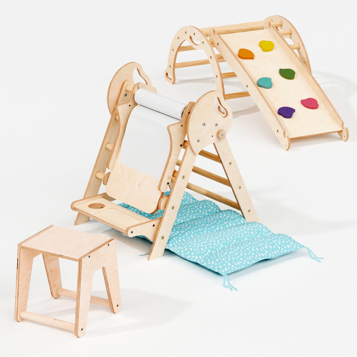 4in1 Montessori Climbing Frame: Pikler Triangle + Arch + Slide Board + Cushion for Toddlers (1–3 Years)-11
