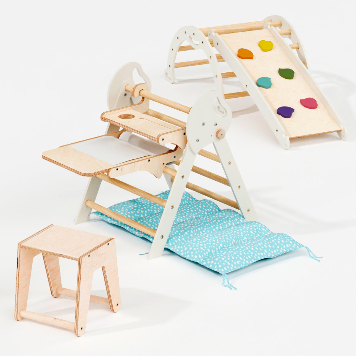 4in1 Montessori Climbing Frame: Pikler Triangle + Arch + Slide Board + Cushion for Toddlers (1–3 Years)-17