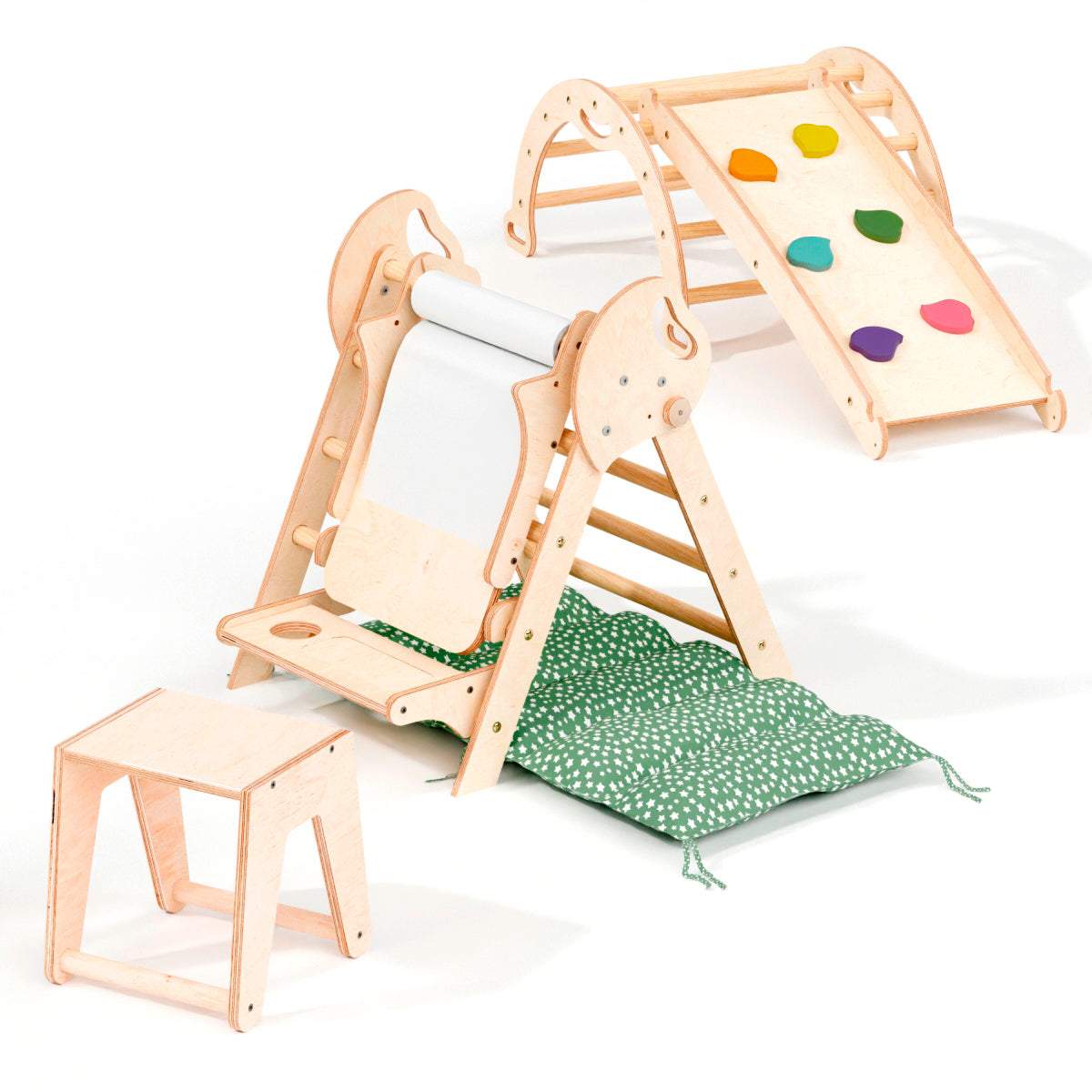 4in1 Montessori Climbing Frame: Pikler Triangle + Arch + Slide Board + Cushion for Toddlers (1–3 Years)-9