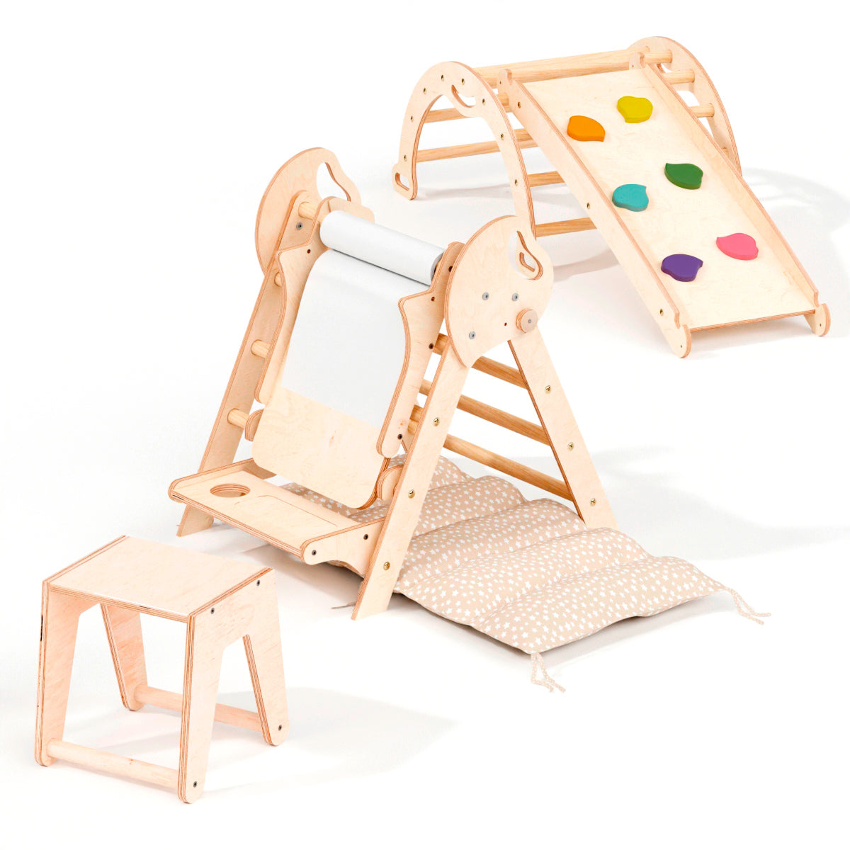 4in1 Montessori Climbing Frame: Pikler Triangle + Arch + Slide Board + Cushion for Toddlers (1–3 Years)-8