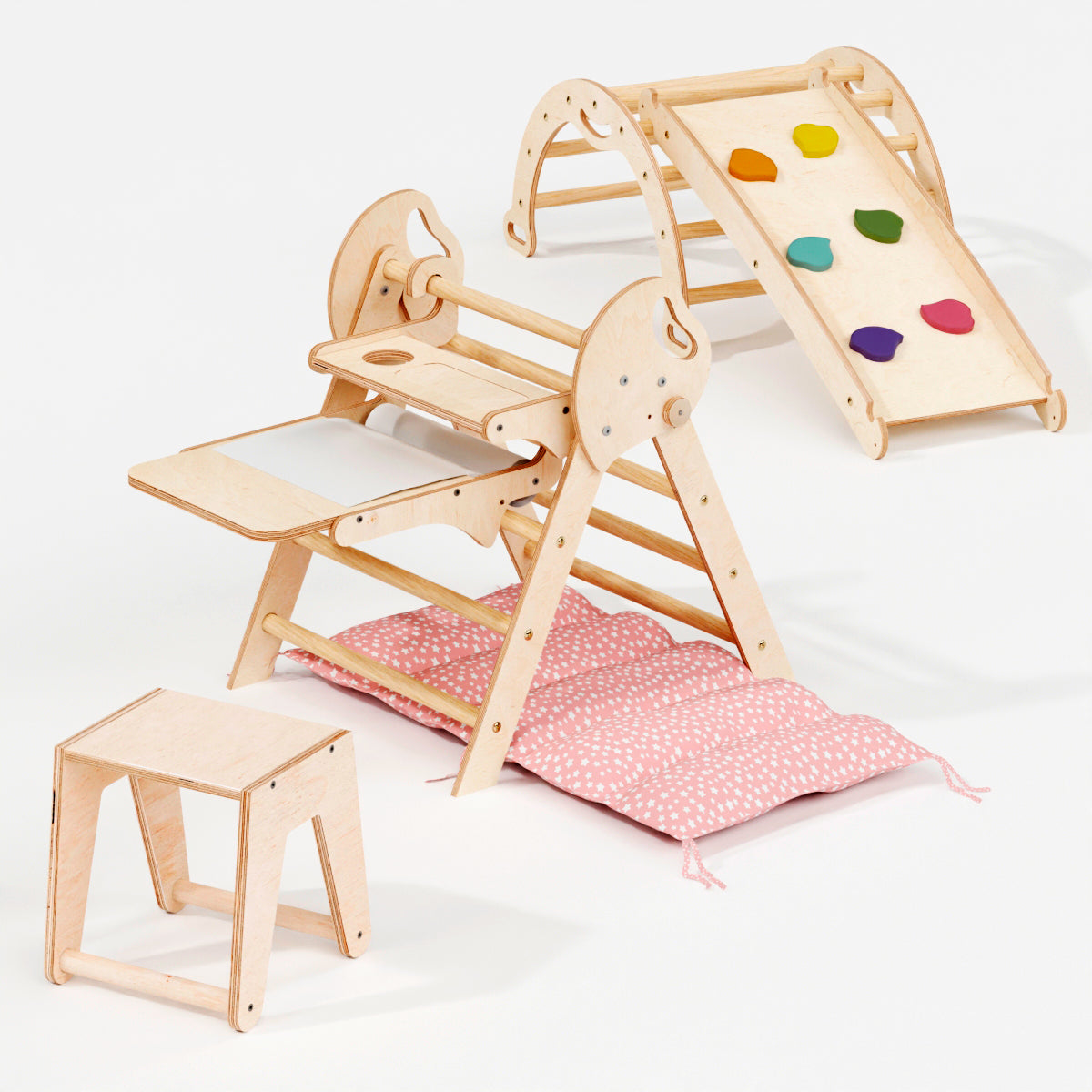 4in1 Montessori Climbing Frame: Pikler Triangle + Arch + Slide Board + Cushion for Toddlers (1–3 Years)-10