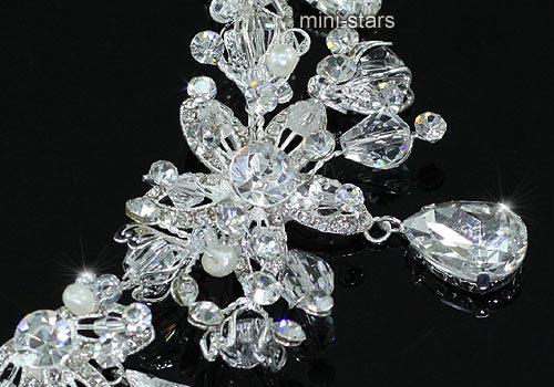 Bridal Wedding Prom Handmade Crystal Silver Plated Necklace Earrings Set XS1212-1