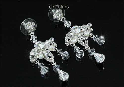 Bridal Wedding Prom Handmade Crystal Silver Plated Necklace Earrings Set XS1212-2