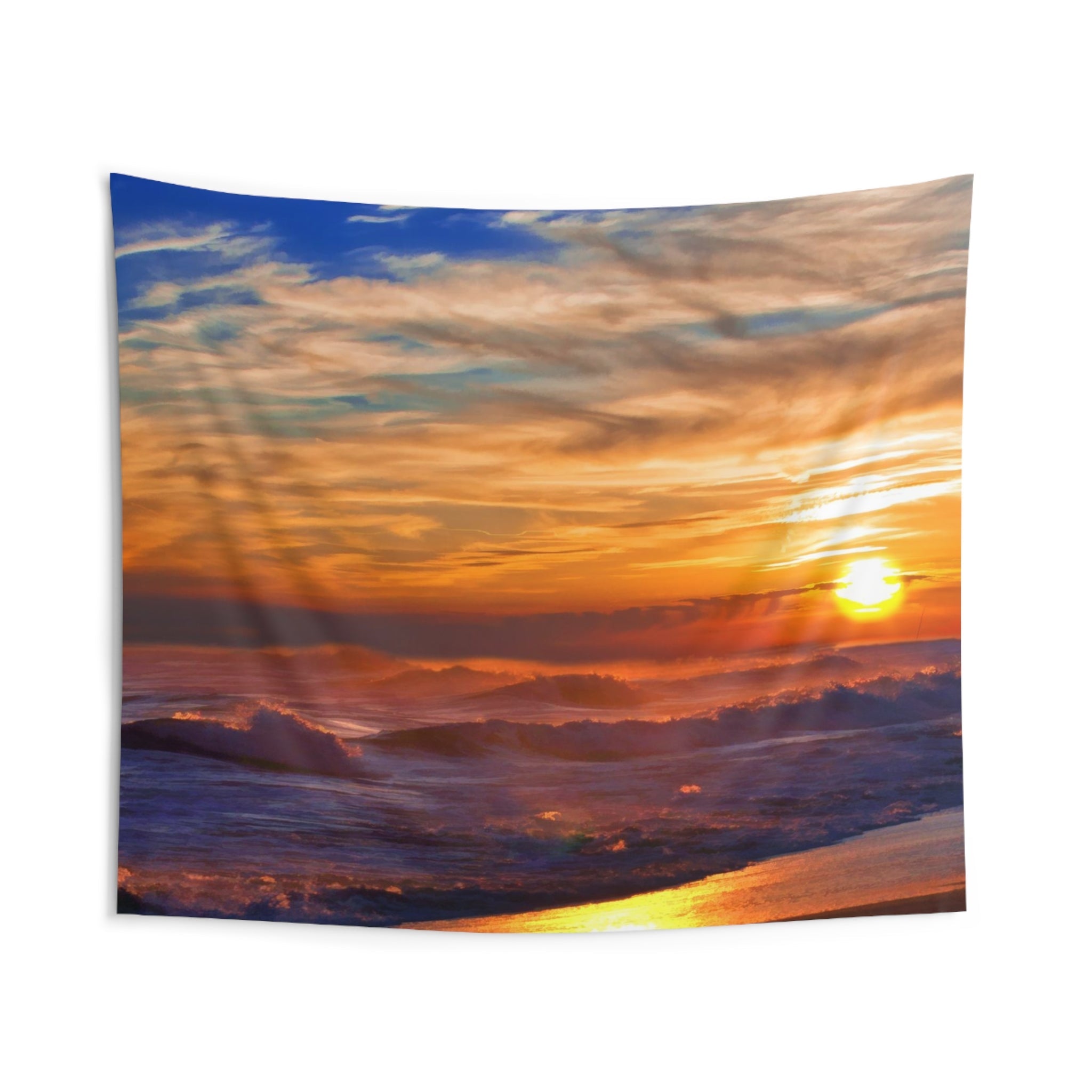Sea Waves Beach Sunset Tapestry-1