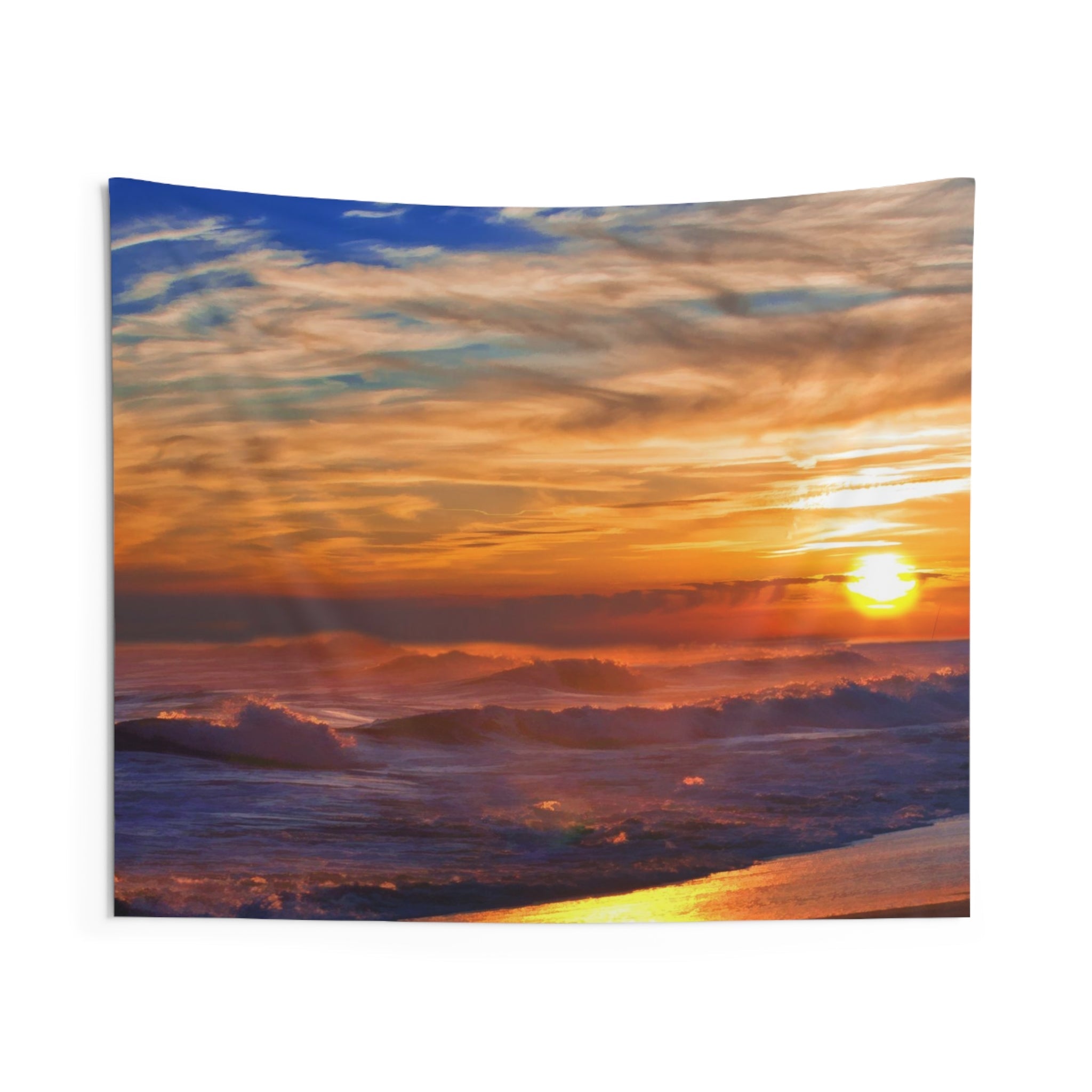 Sea Waves Beach Sunset Tapestry-0