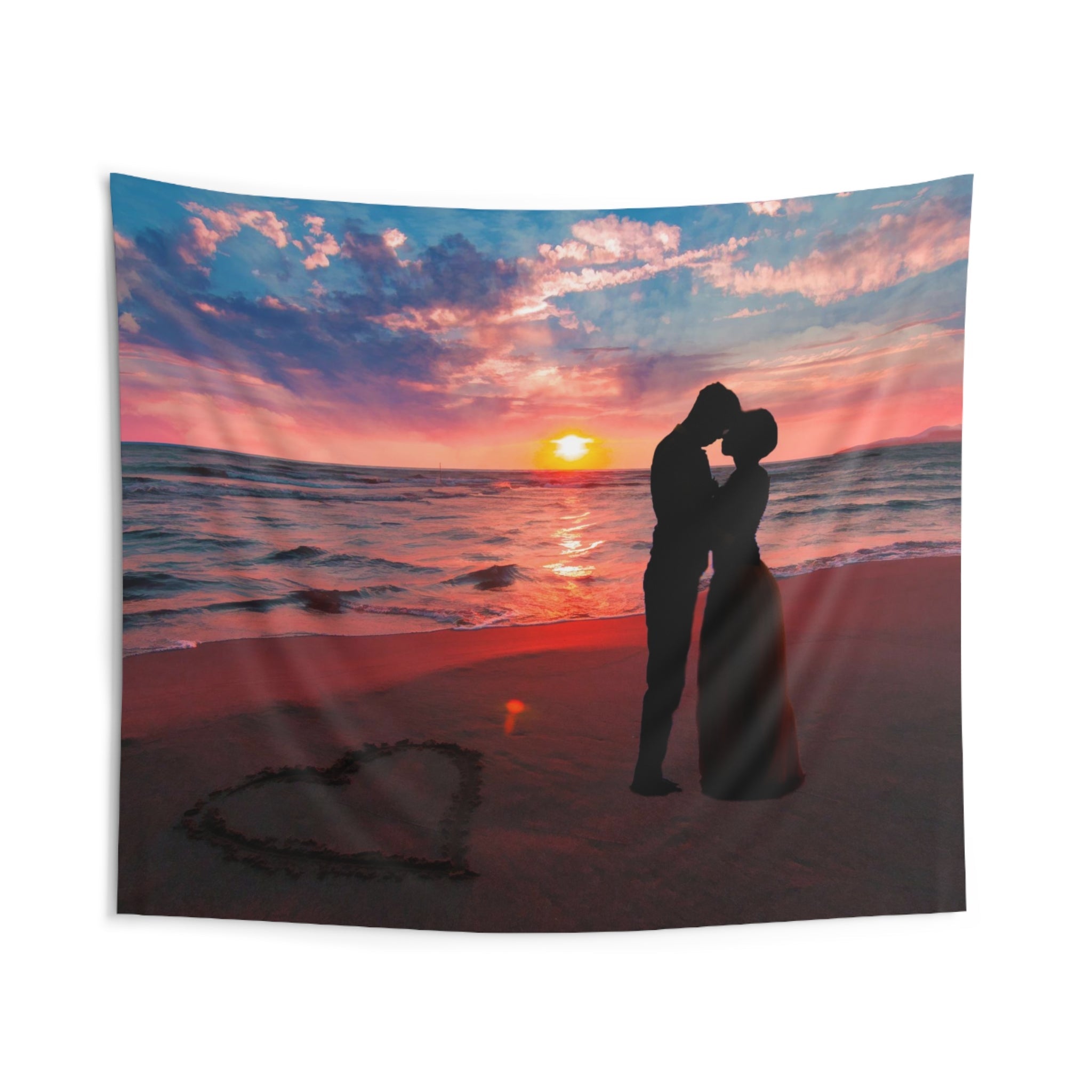 Kiss on beach Couple love Tapestry-1