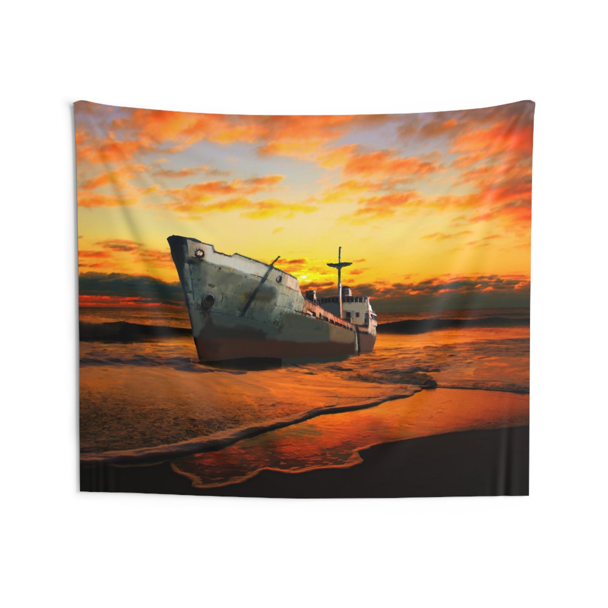 Ship Sunset Tapestry-3