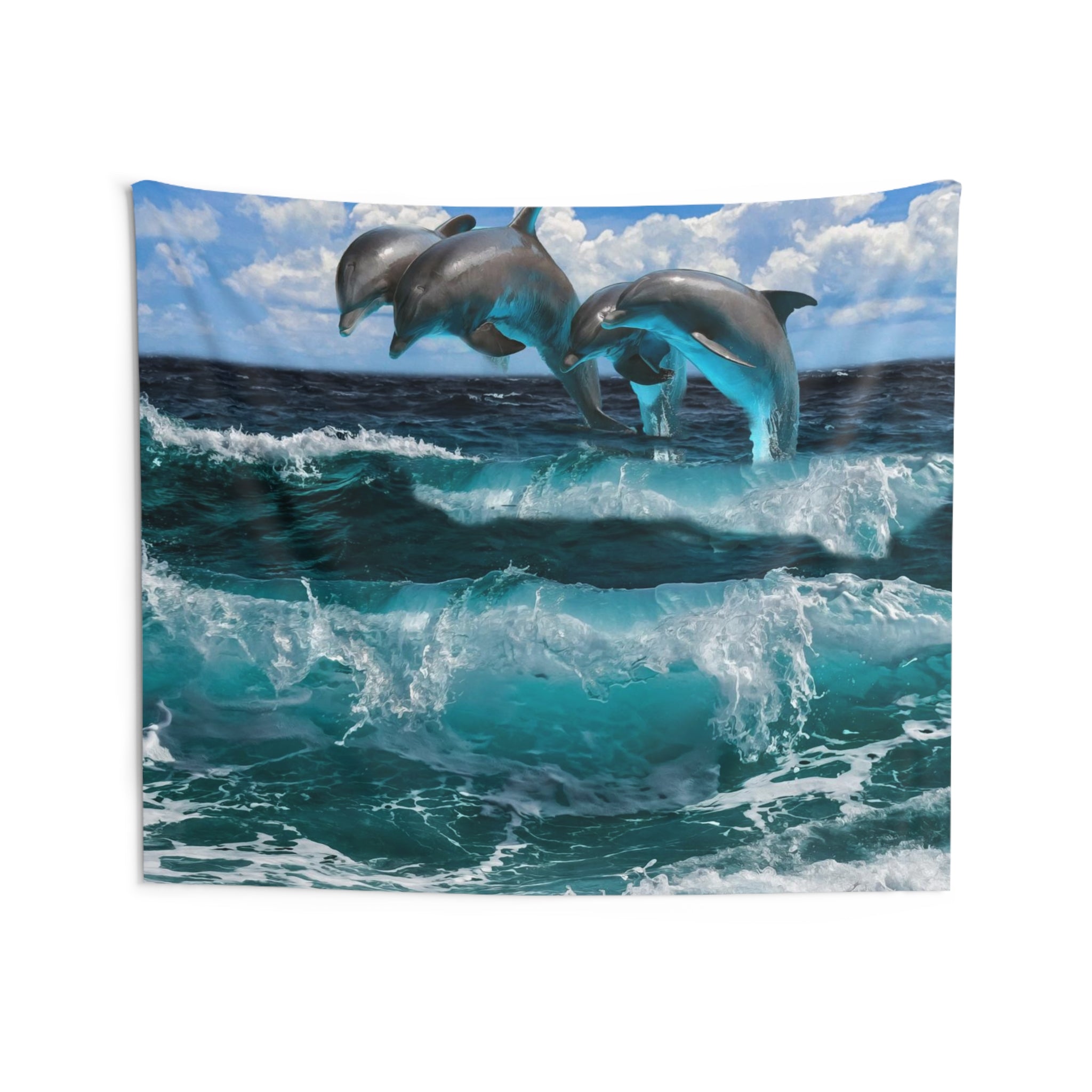 Three Dolphin dancing on water Tapestry-3