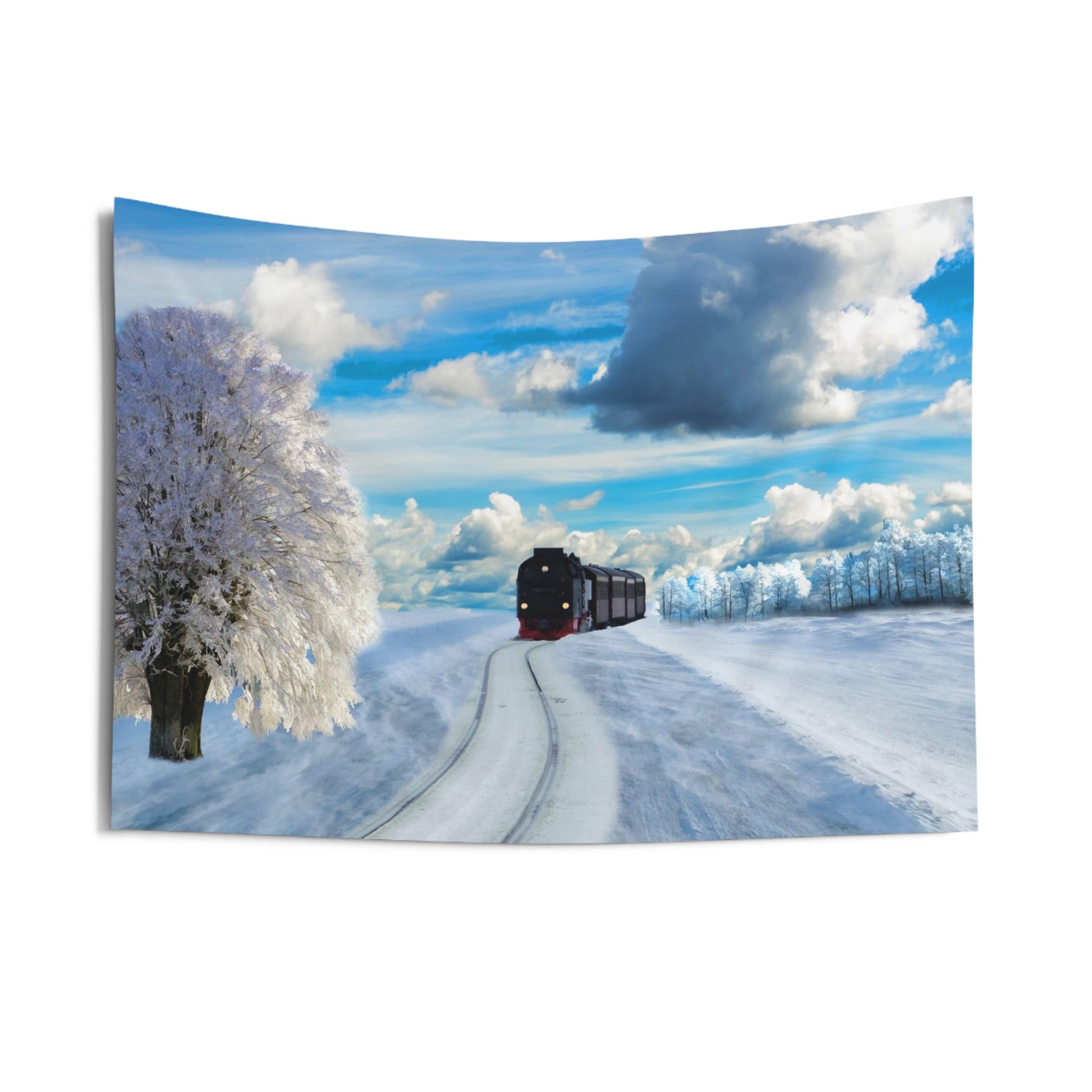 Winter Snow Train Tapestry-2