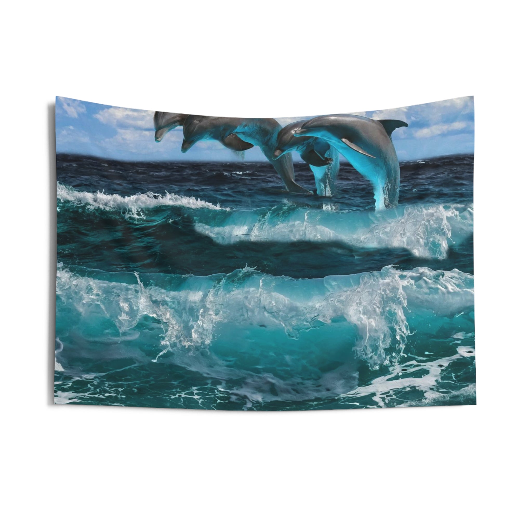 Three Dolphin dancing on water Tapestry-2