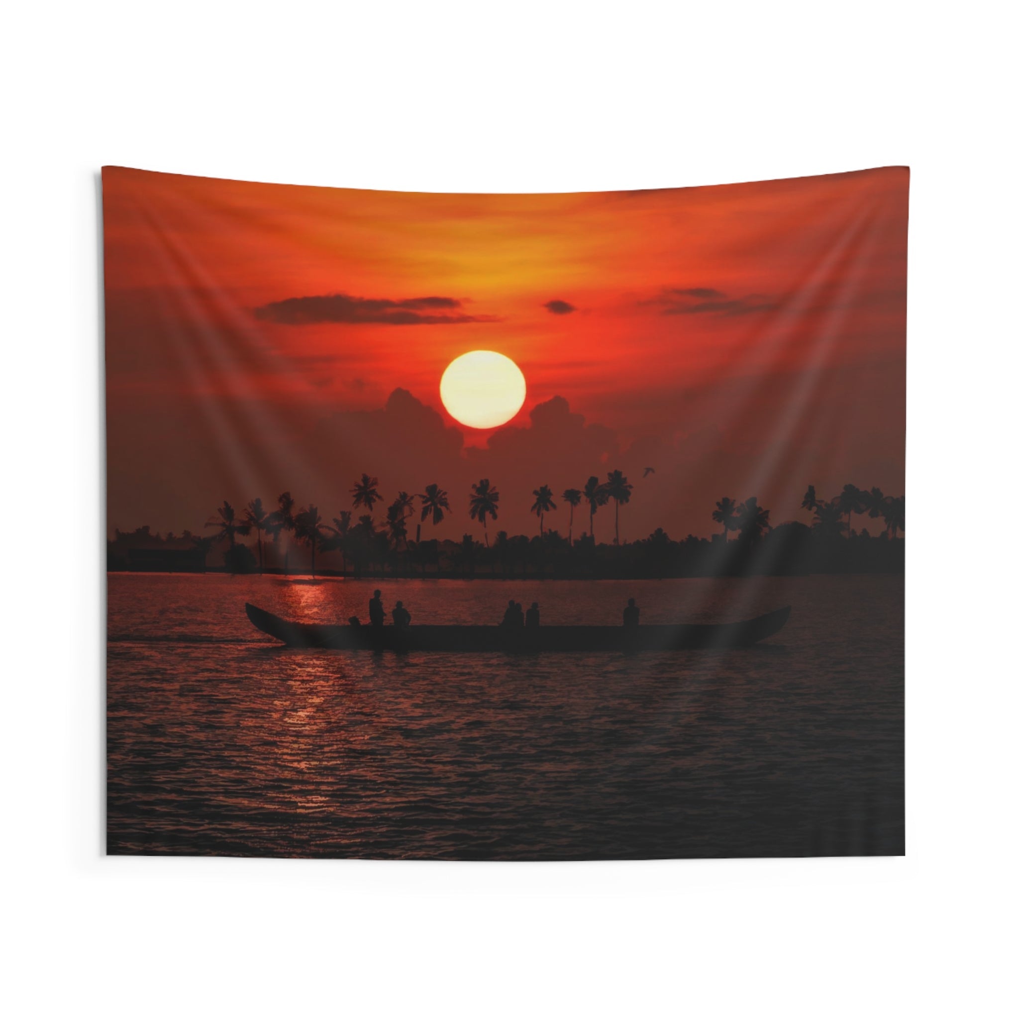 kerala lake Sunset Tapestry-0