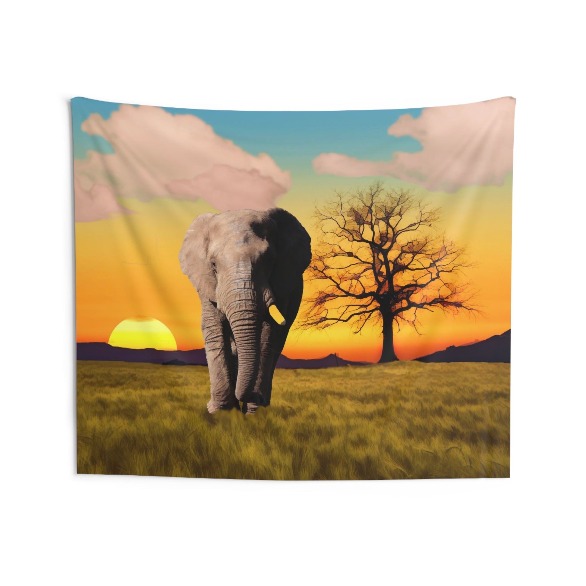 Elephant Sunset Tapestry-3