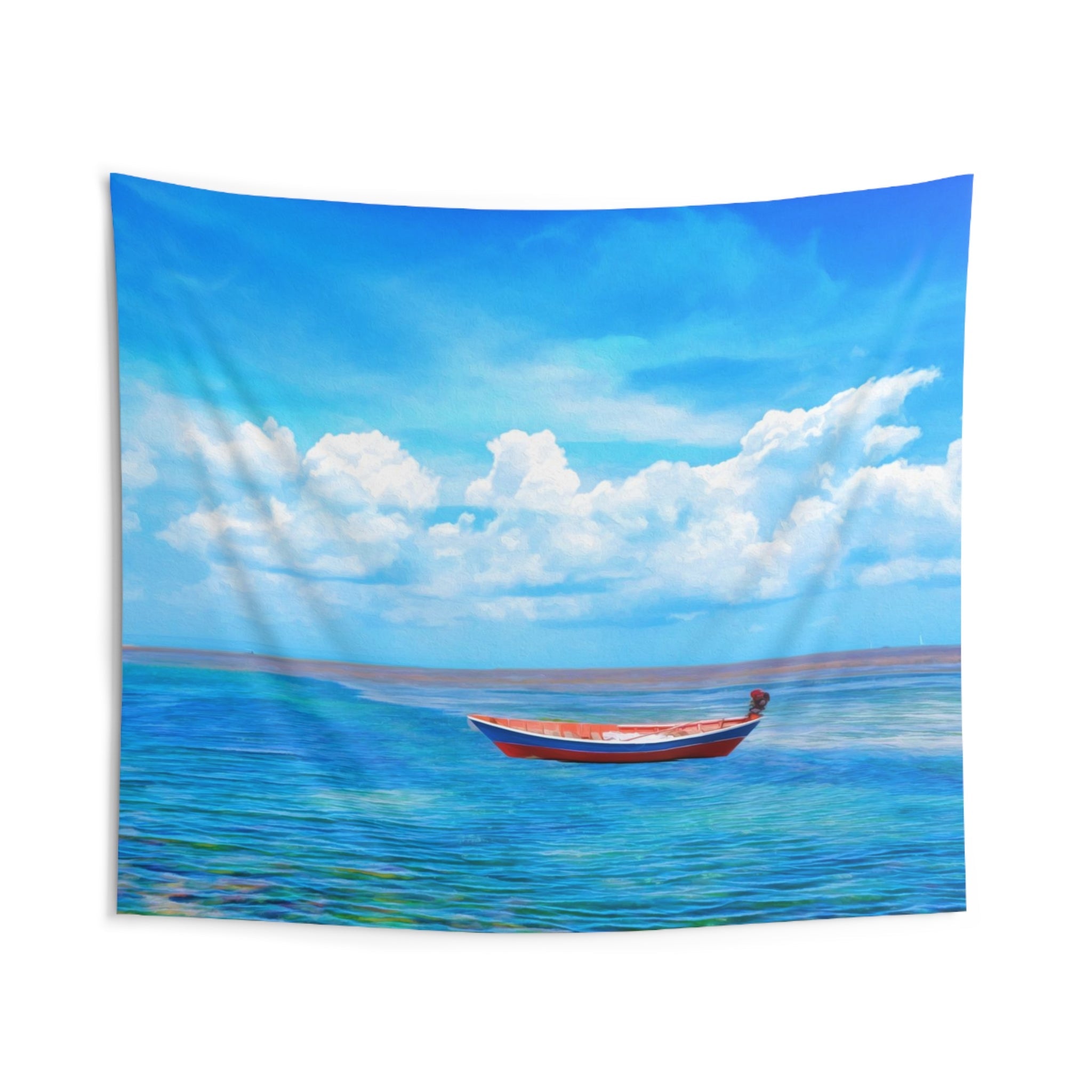Blue Sea Boat Tapestry-1