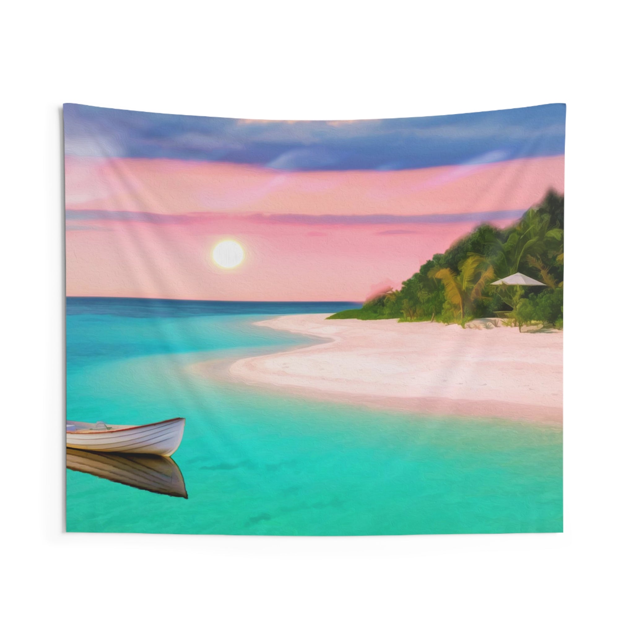 Sun Fishing Boat Painting Tapestry-0