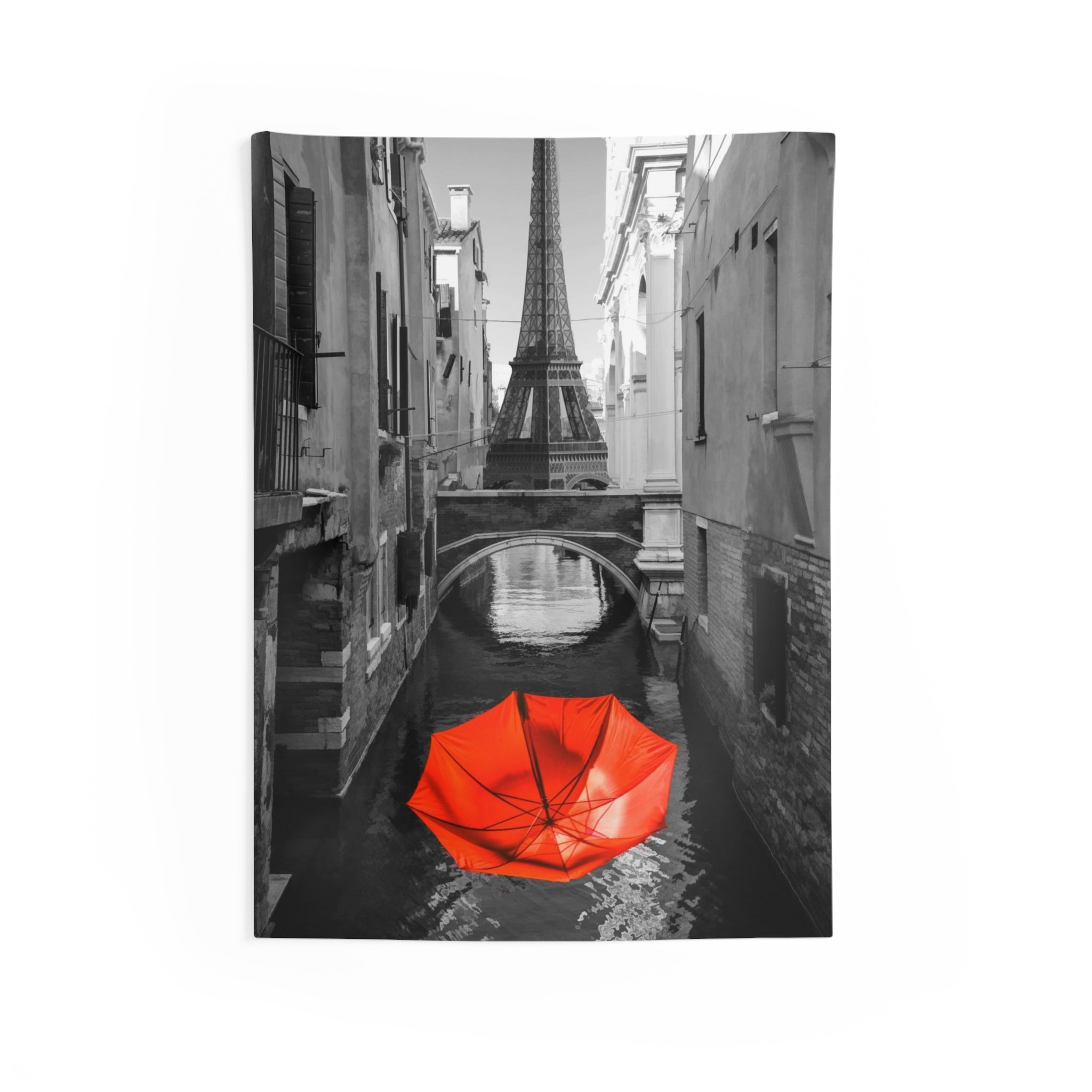 Red umbrella Eiffel tower View Tapestry-0