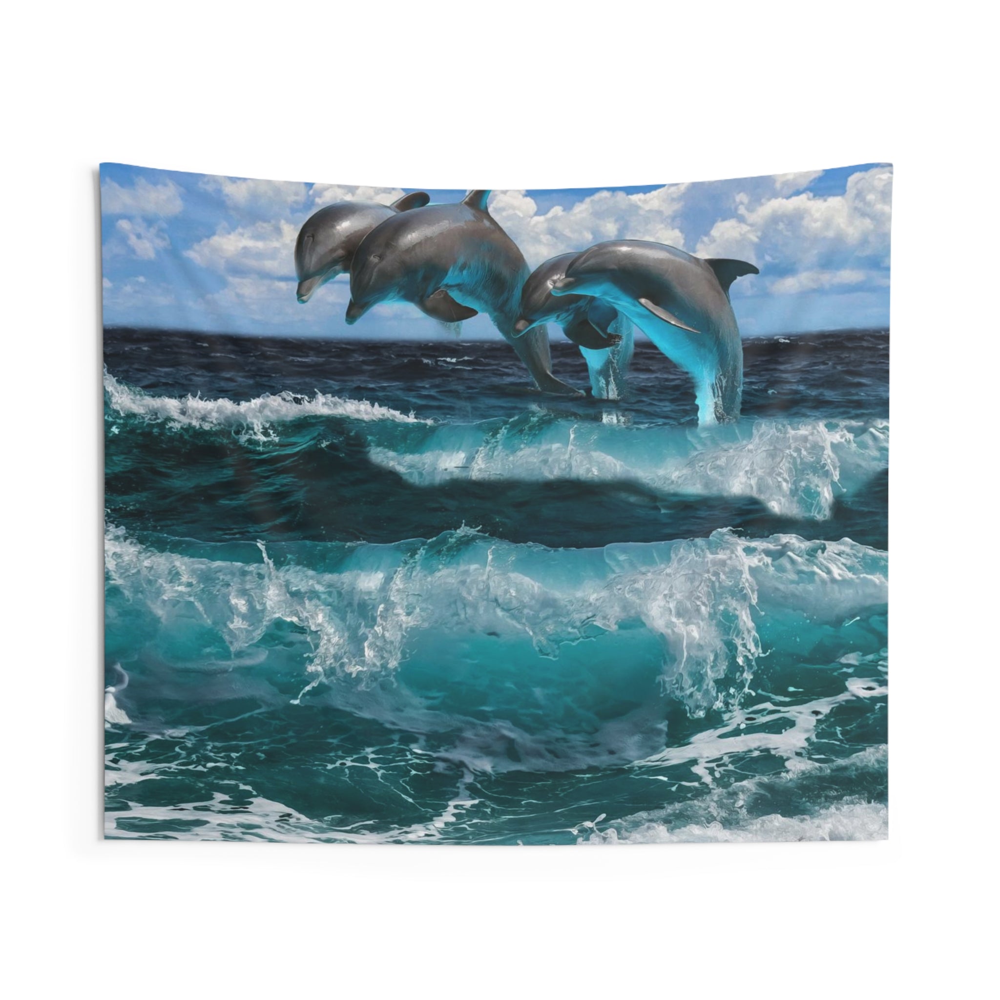 Three Dolphin dancing on water Tapestry-0